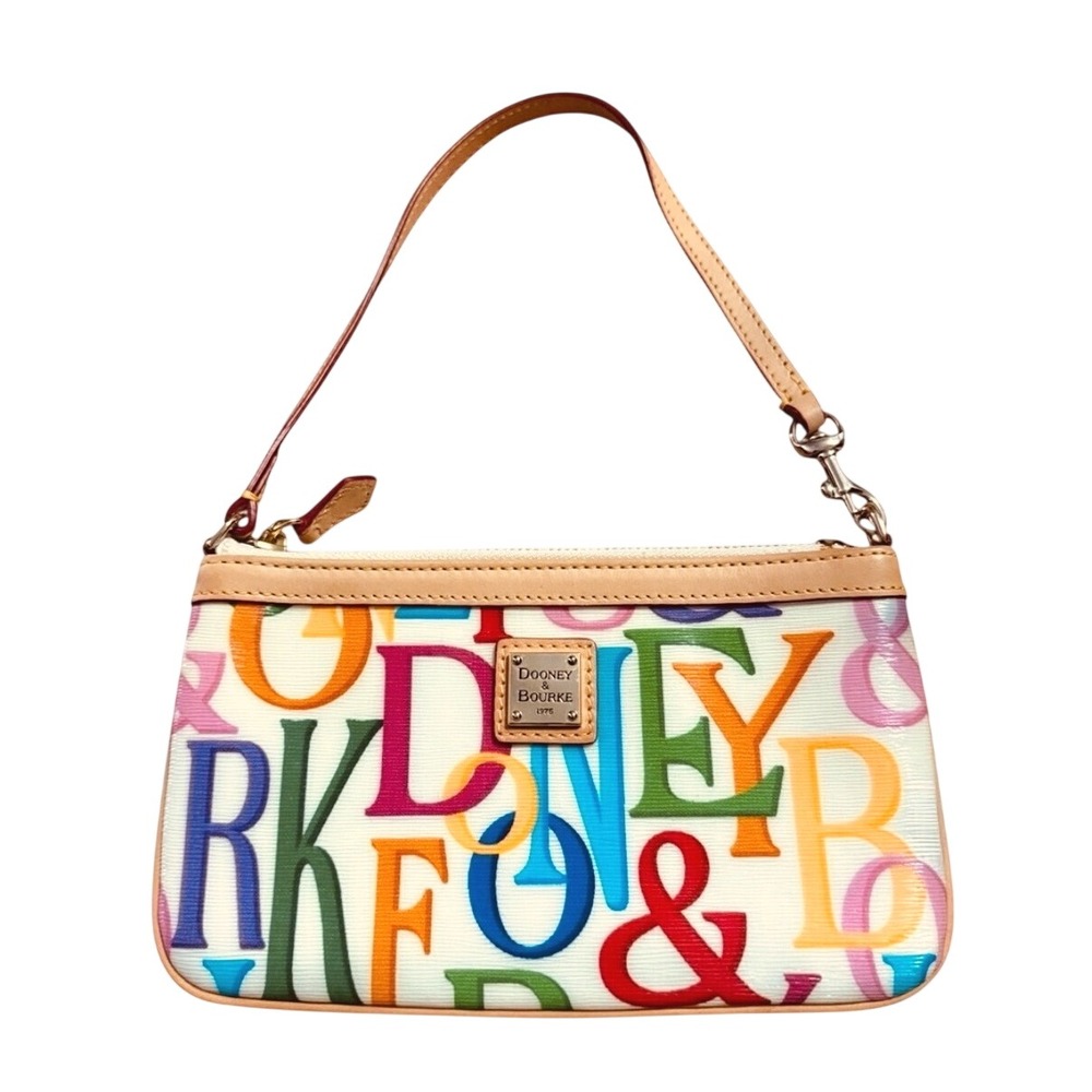 Dooney & Bourke Retro Multi Color Signature Letter Print Wristlet Clutch Bag